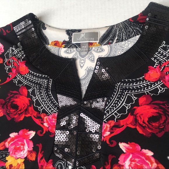 MJ Collections Women’s Size SP Floral Sequin Blouse Top Shirt Long Sleeve - Picture 11 of 12